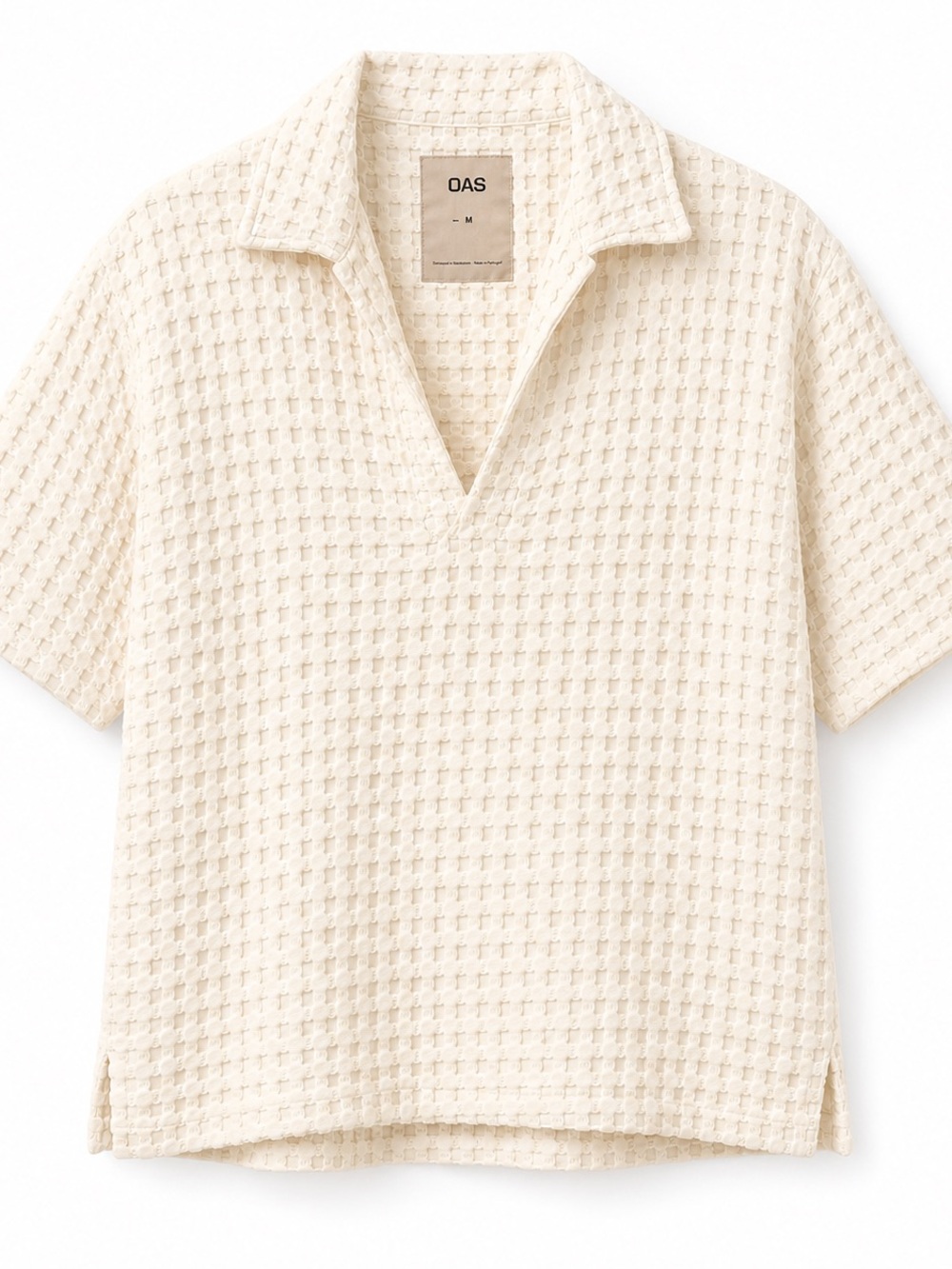 OAS Jaffa Waffle Shirt Ecru Medium | Textured Cotton Polo Top Relaxed Fit Quiet